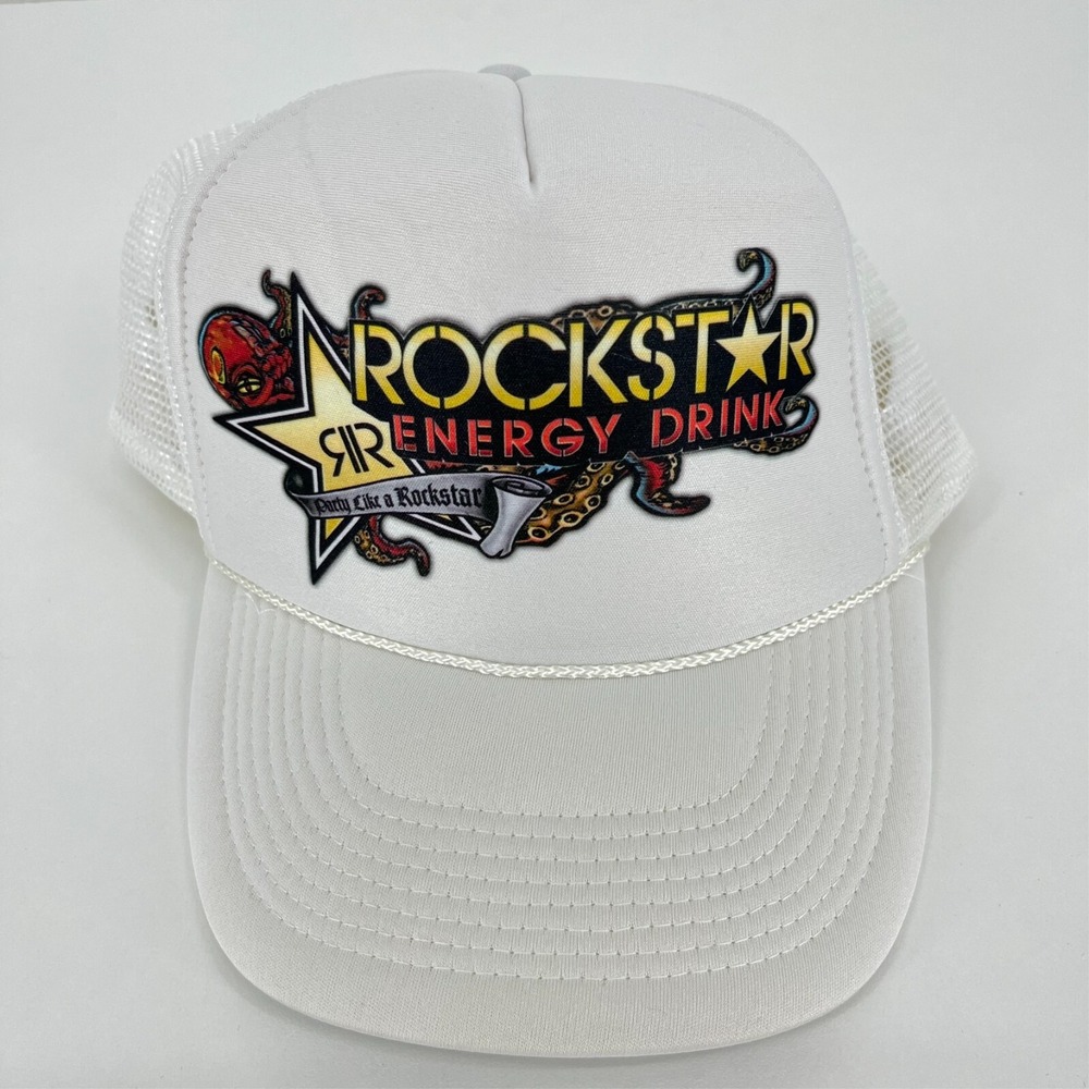 Rockstar Energy Drink Trucker Hat White Octopus Star Graphic Snapback Nissun Cap